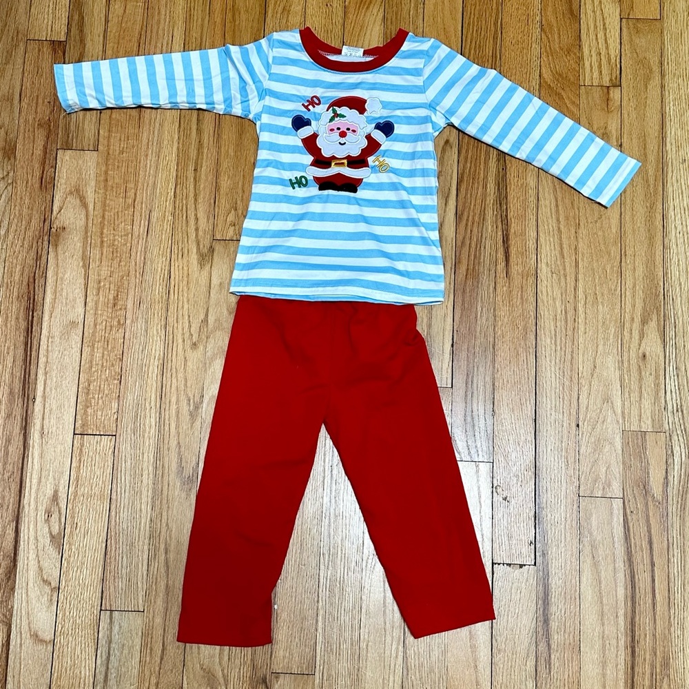 Ho Ho Ho Appliquéd Santa 2 Piece Toddler and Baby Christmas Pajamas